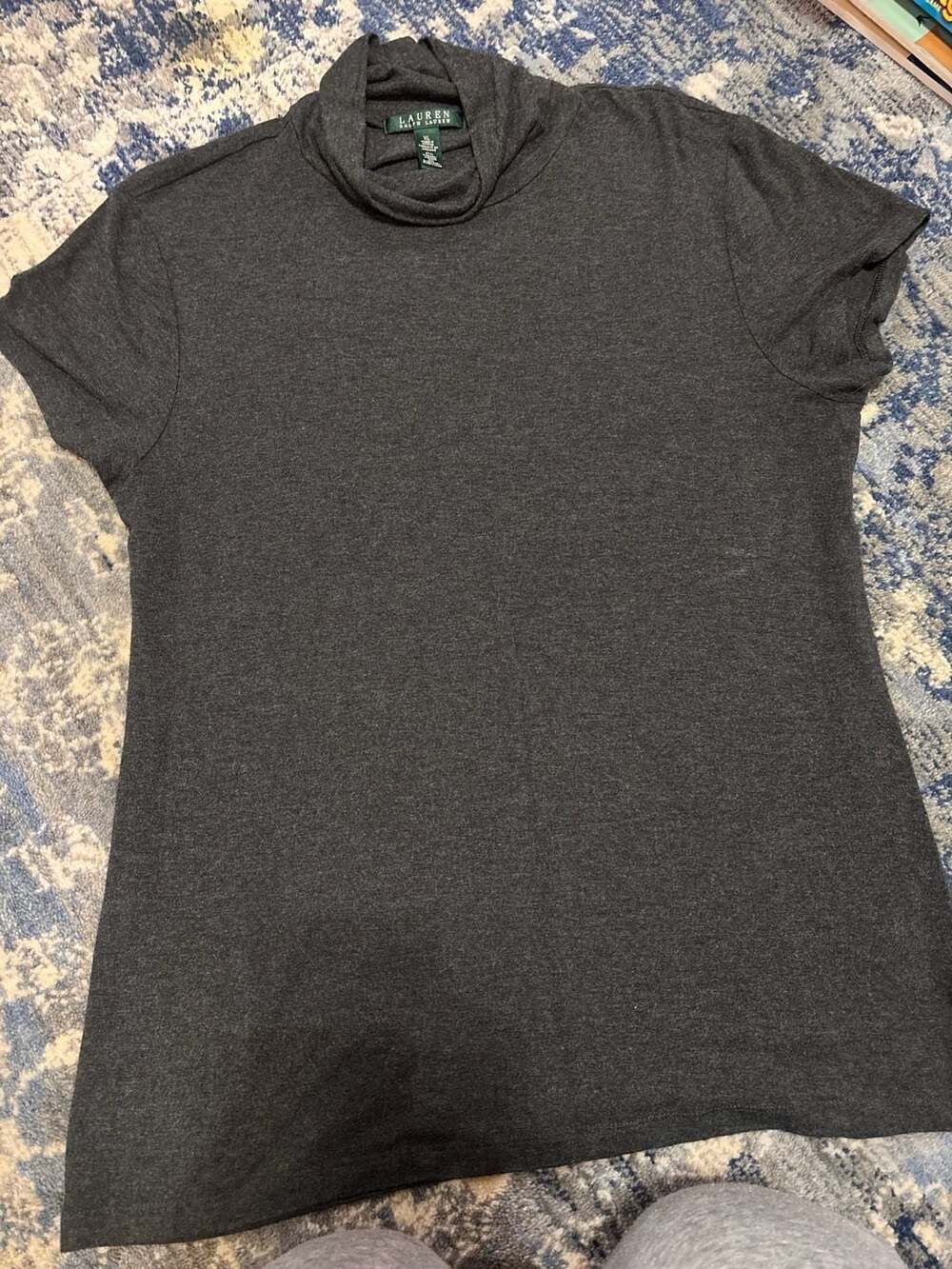 Lauren Ralph Lauren Turtleneck Shirt XL Gray Short Sleeve
